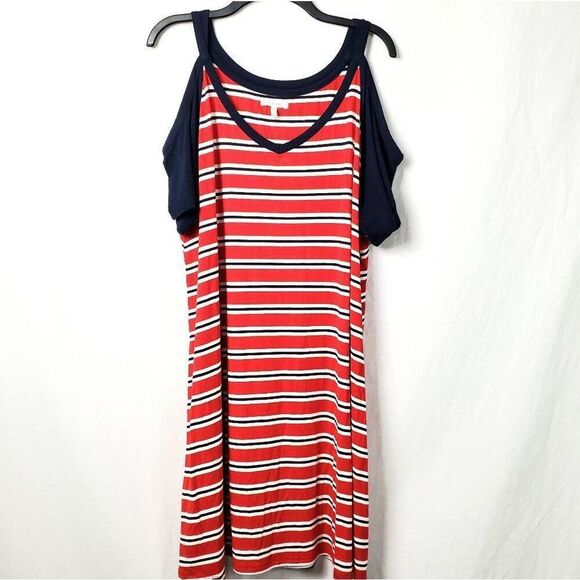 Maurices XXL Navy/Red/White Stripe Cold Shoulder TShirt Dress - Picture 1 of 6